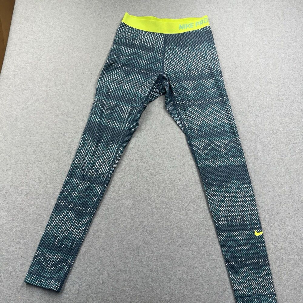 Nike Pro Dri-FIT Women's Compression Pants Blue Yellow M Tights Workout
